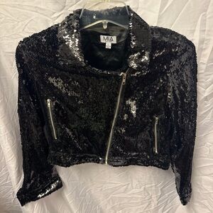 MIA Black Sequin Cropped Blazer Jacket Beautiful